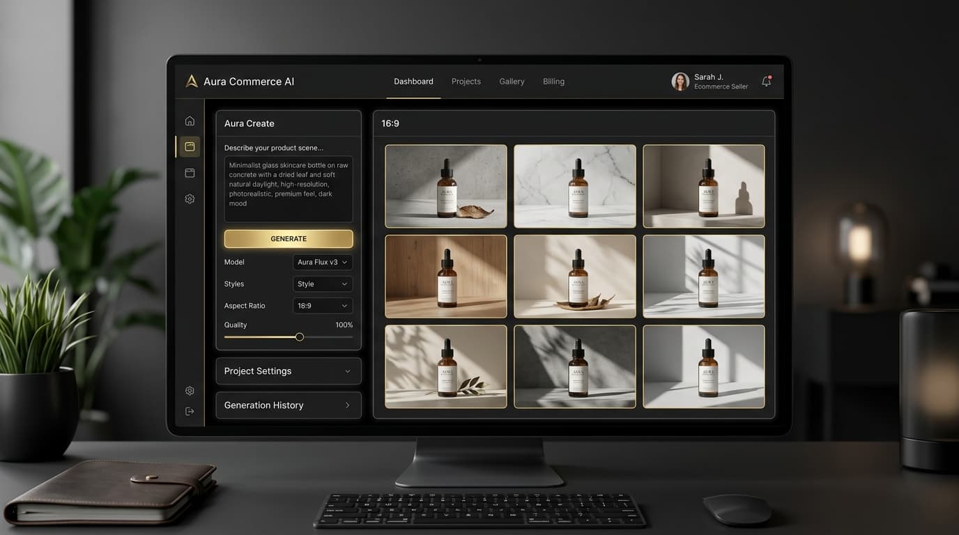 AI image generation panel — prompt input and result grid