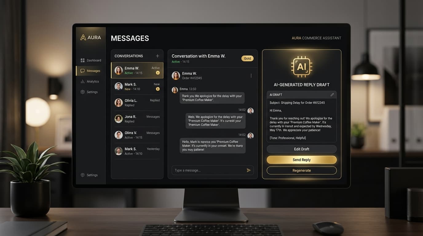 AI reply assistant — conversation history with AI-generated draft reply