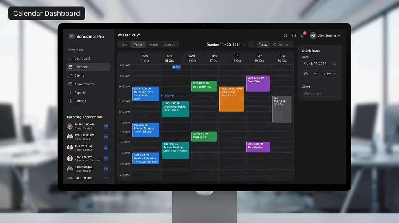 Booking calendar scheduling interface