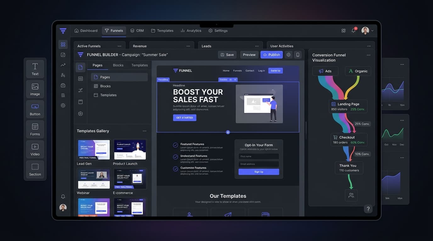 Website and funnel builder interface