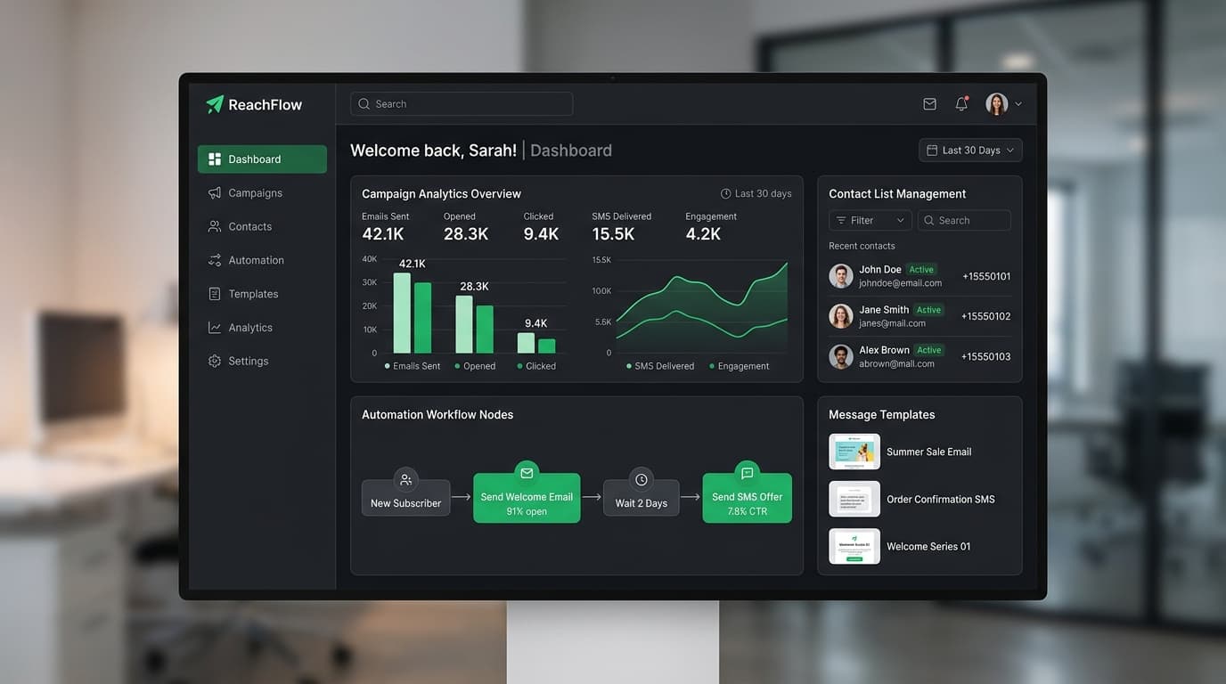 Email and SMS marketing automation dashboard