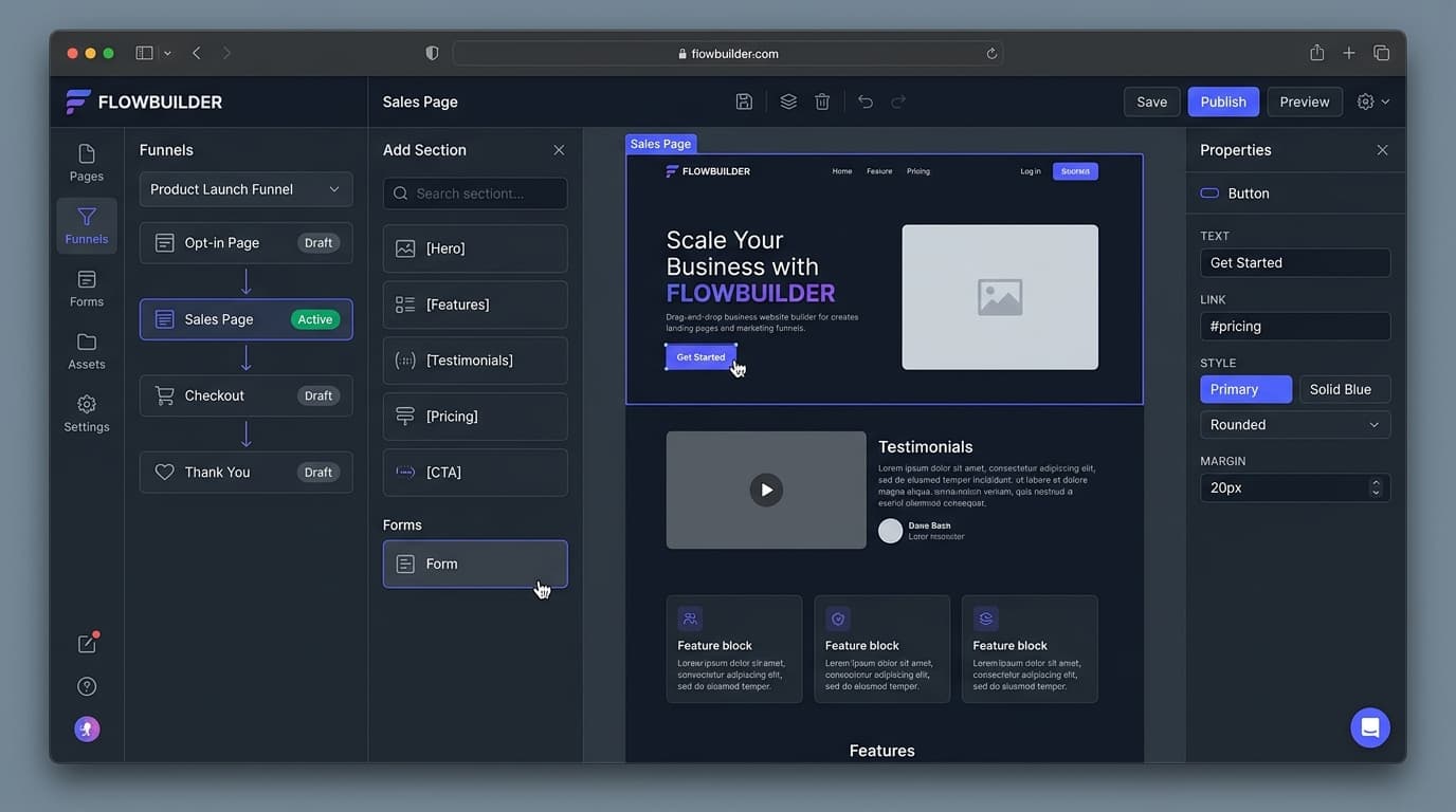 Website and funnel builder interface